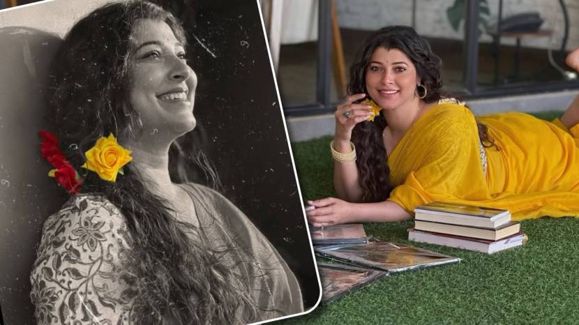 Tejaswini pandit yellow saree look