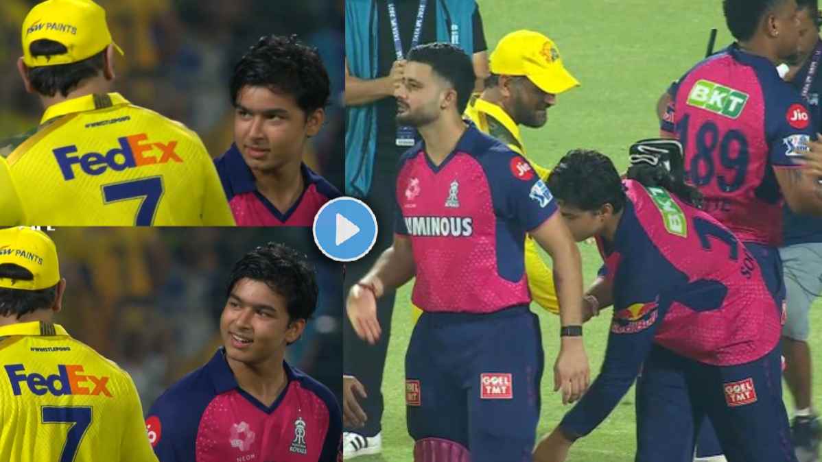 Vaibhav Suryavanshi Touches MS Dhoni Feet After RR vs CSK Match VIDEO IPL 2025