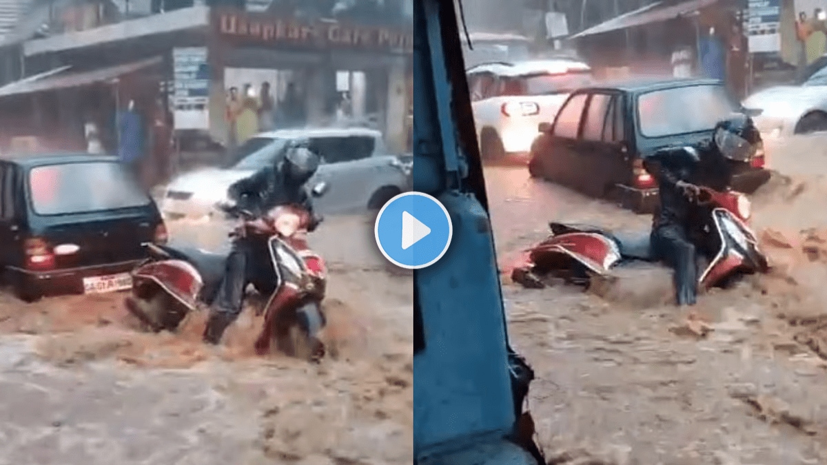 Viral VIDEO Man Washed Away With Scooter In Massive Floods