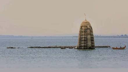The ancient temple of Palasnath submerged in the reservoir of Ujani Dam in Indapur Palasdev Tehsil has become visible