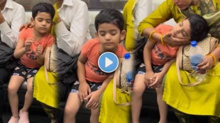 child sleep on a stranger bag