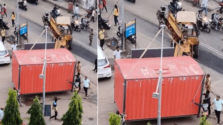 Action by the authorities on unauthorized containers in Mira-Bhayandar