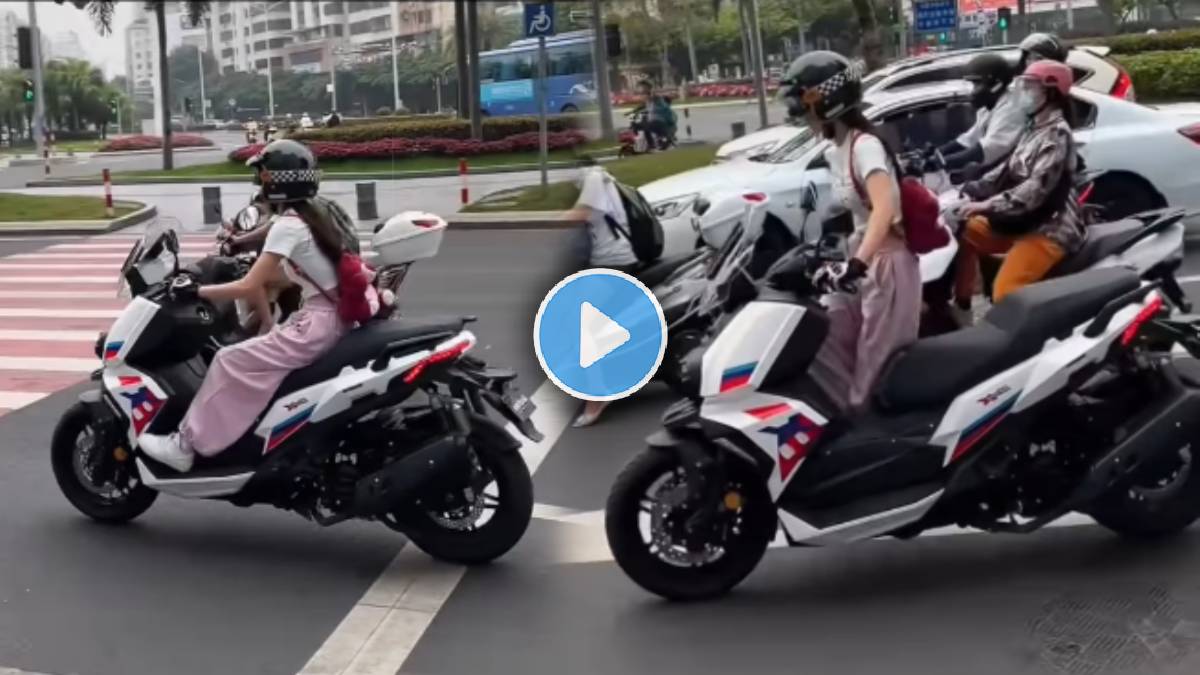 short height girl stop scooty in unique way video