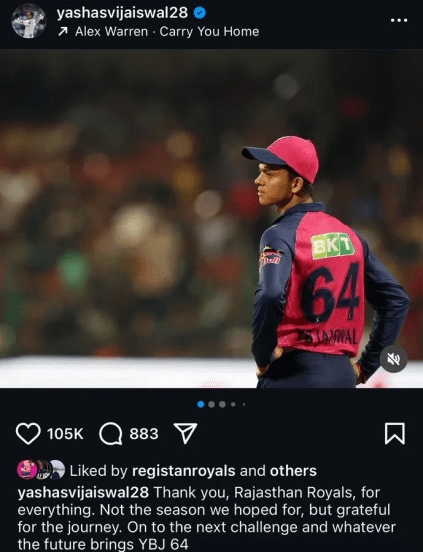 Yashasvi Jaiswal Instagram Post Before He Edit
