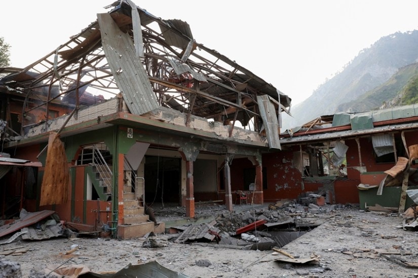 View of the Bilal Mosque, after it was hit by an Indian strike in Muzaffarabad