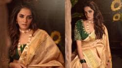 सोनेरी साडी, हिरवा ब्लाऊज; मराठी अभिनेत्रीच्या दिलखेचक अदा, पाहा Photos
