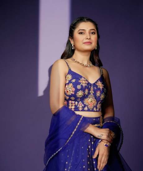 prajakta mali in blue dress