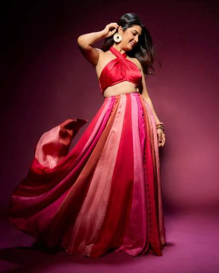 prajakta mali in colourful lehenga