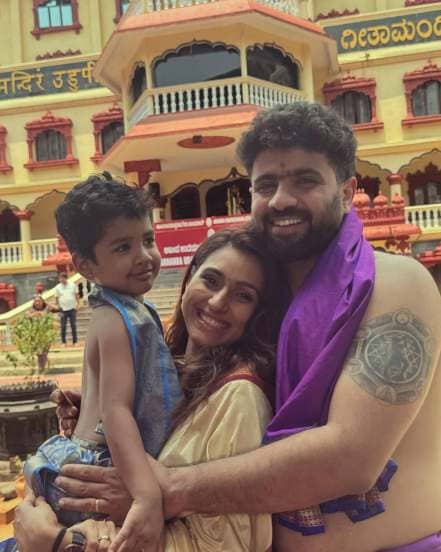 reshma shinde family trip to udupi temple with her south indian husband