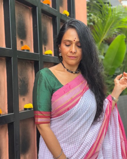 Aishwarya Narkar White Irkal Saree