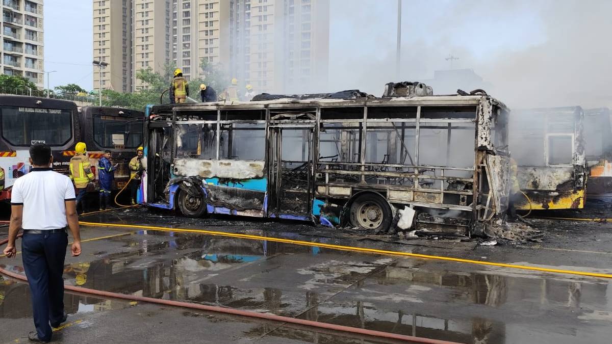 An electric bus caught fire at Ghansoli depot in Navi Mumbai
