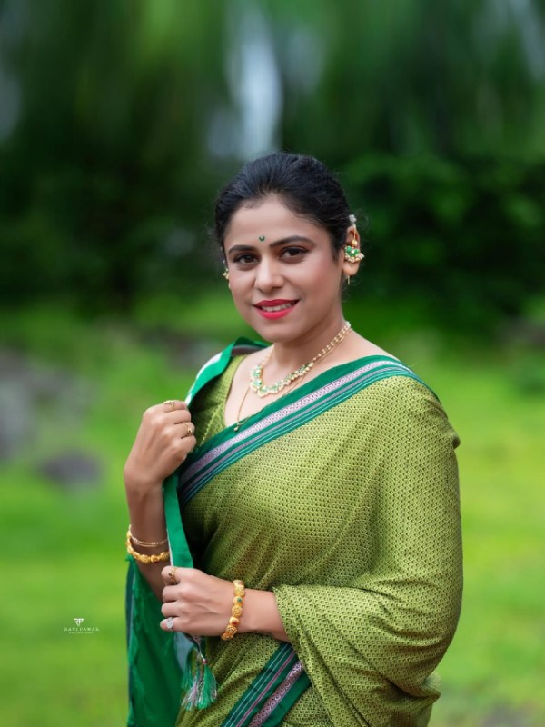 Ashvini Mahangade Green Khun Saree Look
