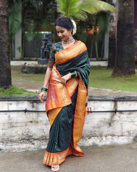 Ashwini Kasar Green Paithani Saree Look