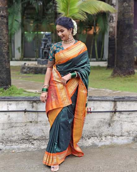 Ashwini Kasar Green Paithani Saree Look