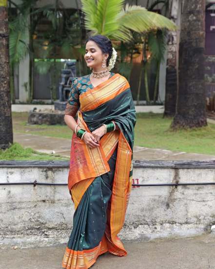 Ashwini Kasar Green Paithani Saree Look