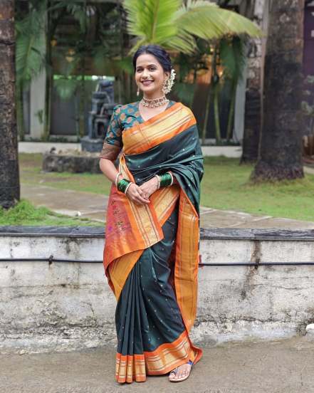 Ashwini Kasar Green Paithani Saree Look