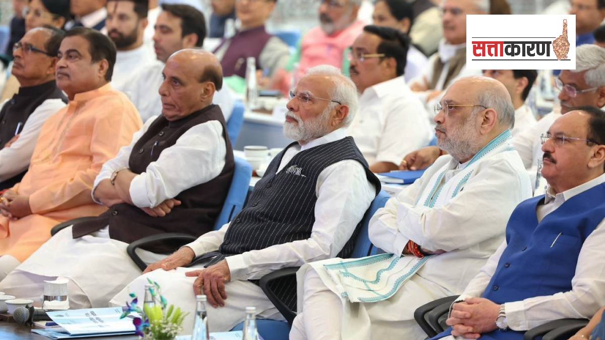पंतप्रधान नरेंद्र मोदी, केंद्रीय गृहमंत्री अमित शाह, नितीन गडकरी, राजनाथ सिंह यांच्यासह भाजपाचे नेते (फोटो सौजन्य X/@narendramodi)
