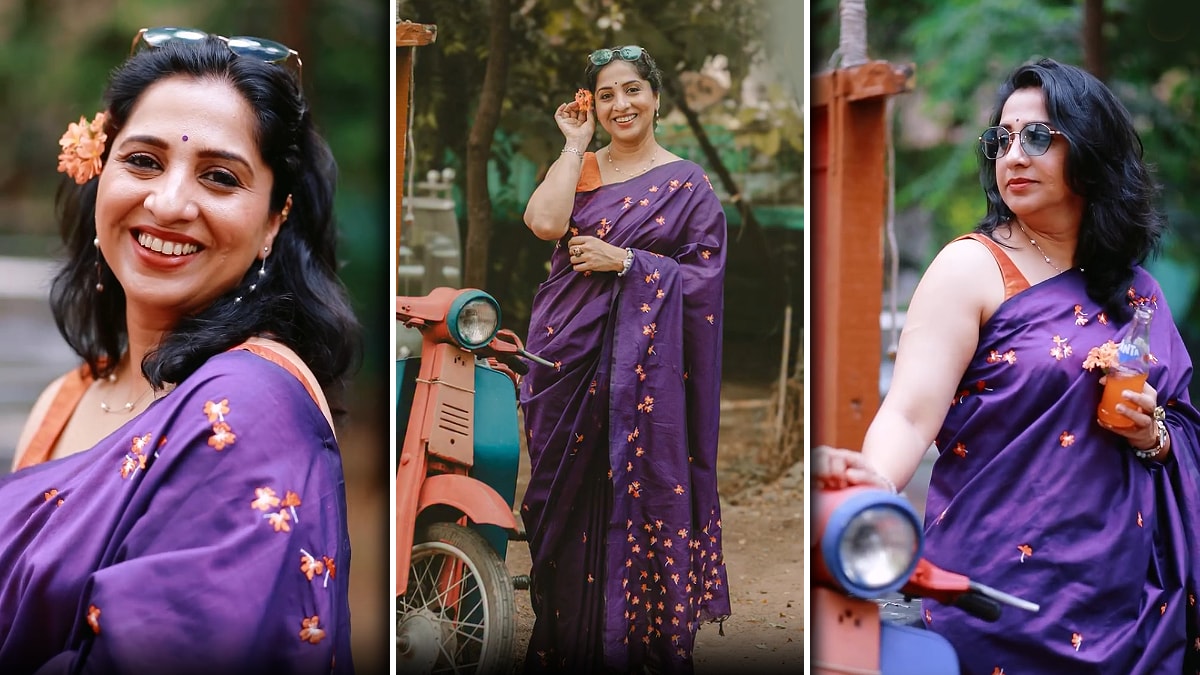 Madhurani Gokhale Purple Saree Look