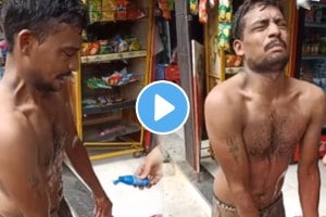 A motorcyclist hit a vada pav vendor under the Rajiv Gandhi Bridge in Nerul, spilling all the oil on him shocking video