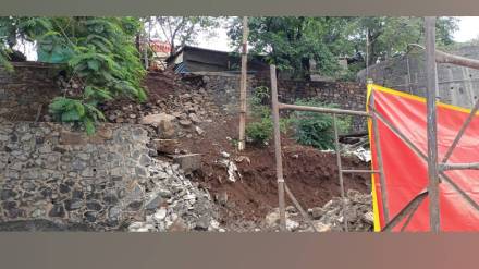 Durgadi Fort wall collapsed after rains repairs were ongoing under Public Works Department supervision