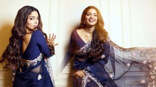 Pooja Sawant Purple Tissue Silk Saree