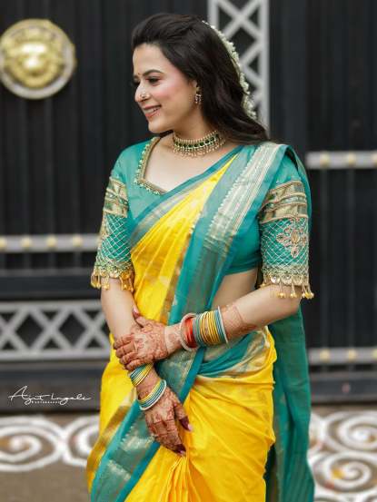 Prajakta Gaikwad Yellow Saree Look