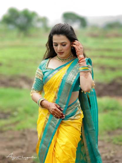 Prajakta Gaikwad Yellow Saree Look
