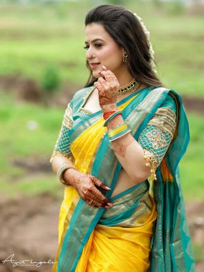 Prajakta Gaikwad Yellow Saree Look