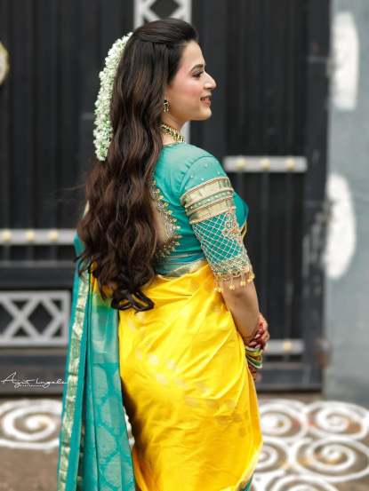 Prajakta Gaikwad Yellow Saree Look