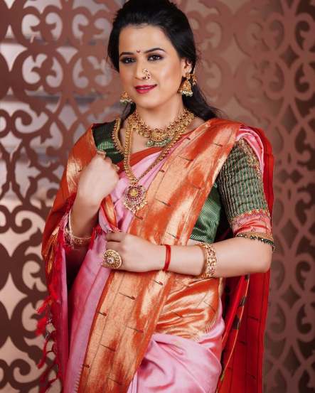 Prajakta Gaikwad Yellow Saree Look