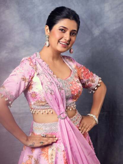Prajakta Mali Pink Lehenga Look