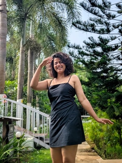 Purva Kaushik Black Dress Look
