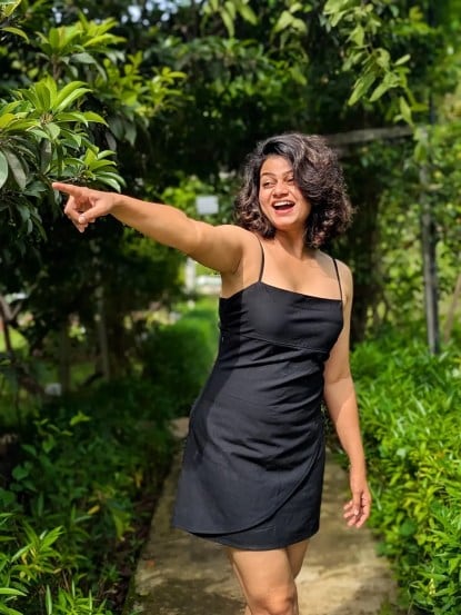 Purva Kaushik Black Dress Look