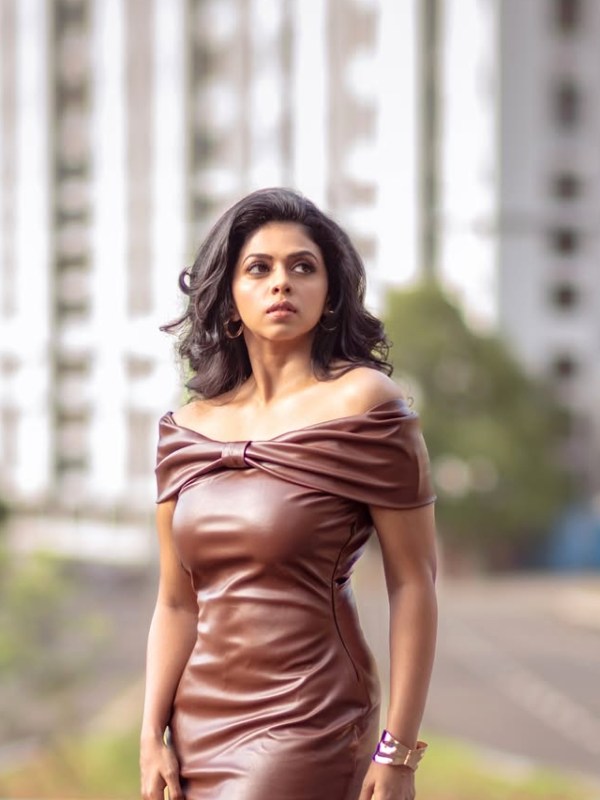 Rutuja Bagwe Brown Leather Dress Look