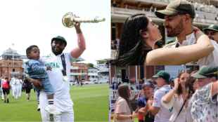 Temba Bavuma With Son and WTC Trophy Aiden Markram Hugs Wife South Africa Winning With Celebration Goes Viral