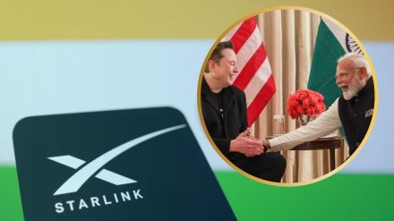 Elon Musk’s Starlink logo with a satellite orbiting Earth, highlighting India