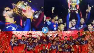 Virat Kohli Trophy Celebration Paper Stuck on His Eye Devdutt Padikkal Helped Him Quickly After RCB Win Video Viral IPL 2025