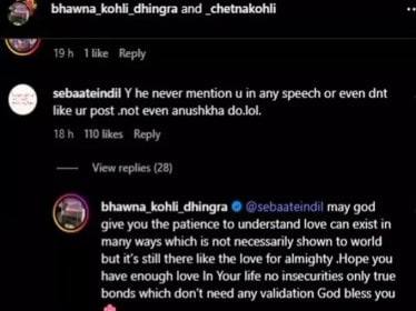 bhawna kohli reply user virat kohli anushka sharma