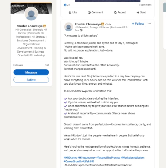 employee who quit on first day HR viral Linkedin post sparks work culture debate