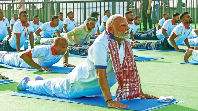 Prime Minister Narendra Modi statement that Yoga is a guiding light in times of global unrest