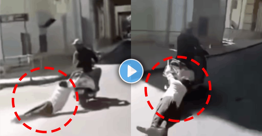 Shocking video of man on scooter dragged old man on the street viral video on social media
