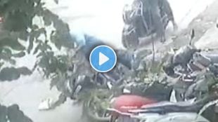 road accident due to pothole bike Couple injured baby fortunately safe